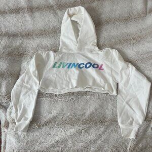 LIVINCOOL Gradient / Wavy Rainbow Logo Cropped Hoodie in White Small